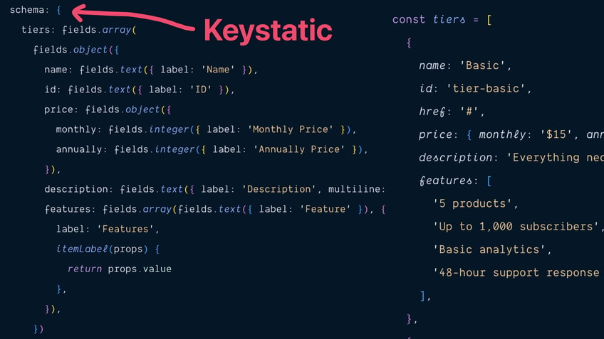 Keystatic config code snippet