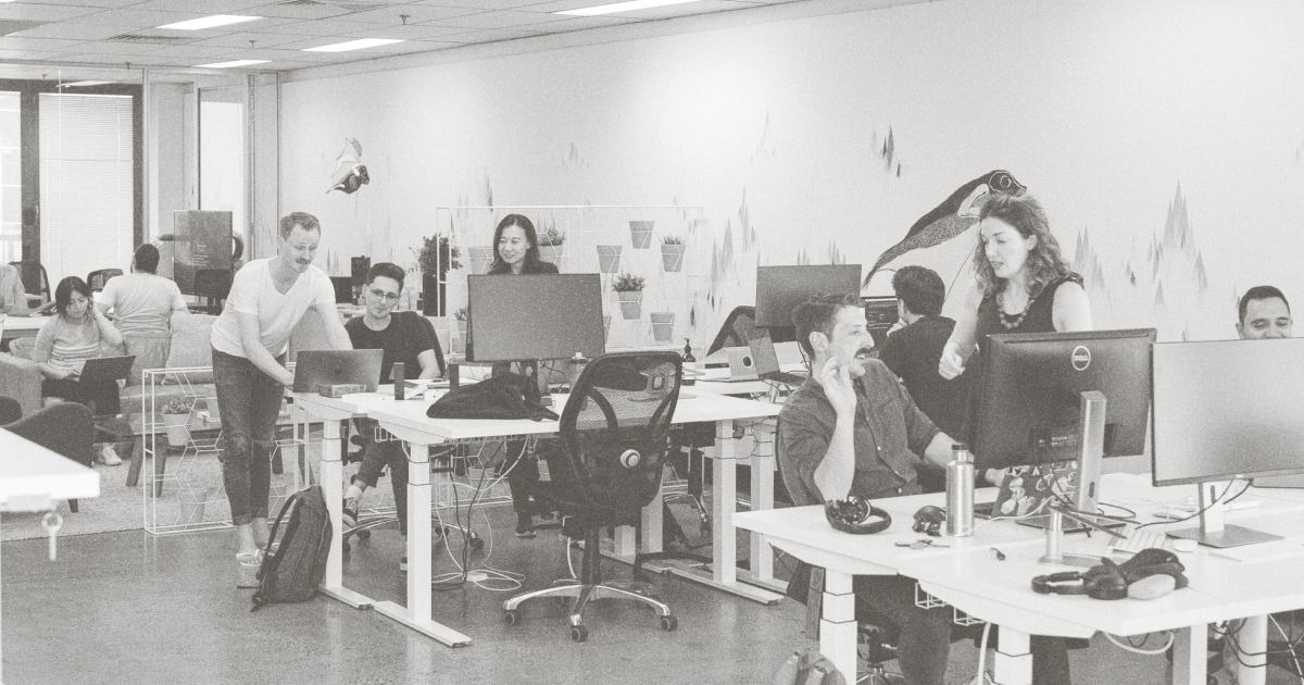 Thinkmill team members collaborating at Thinkmill HQ in Sydney.