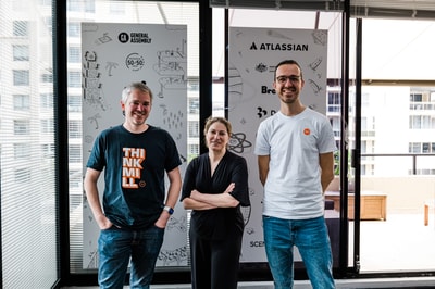 Jed Watson and Boris Bozic with CEO of the Tech Council of Australia at the Thinkmill offices