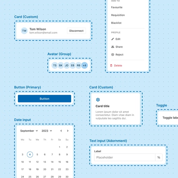 Composition of various components from the ELMO design system.