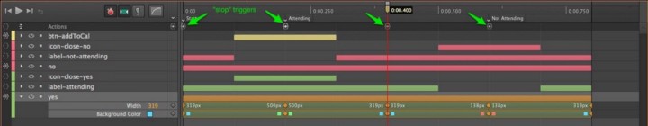 At each of the marked points above, the trigger is simply sym.stop();