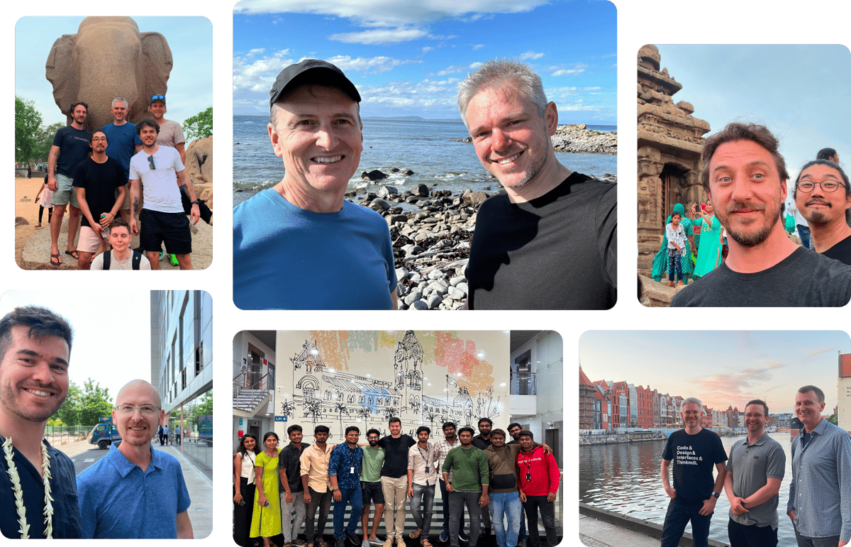 A collection of selfies with Thinkmill and AnywhereWorks people together at many locations around the world