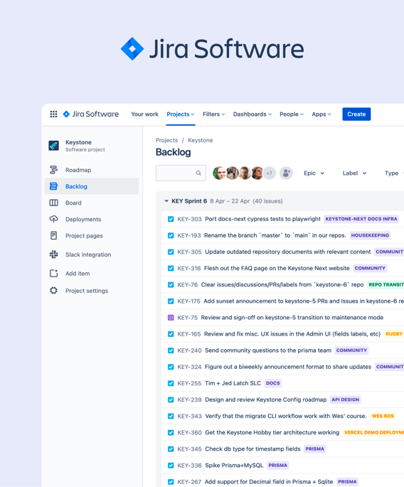 Showcasing Atlassian Jira platform with a listview of product backlog