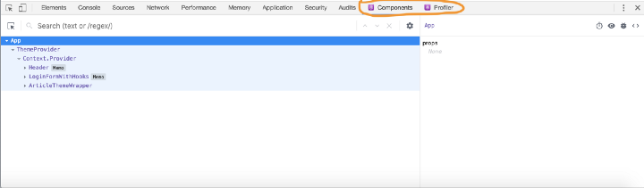 React dev tools tab