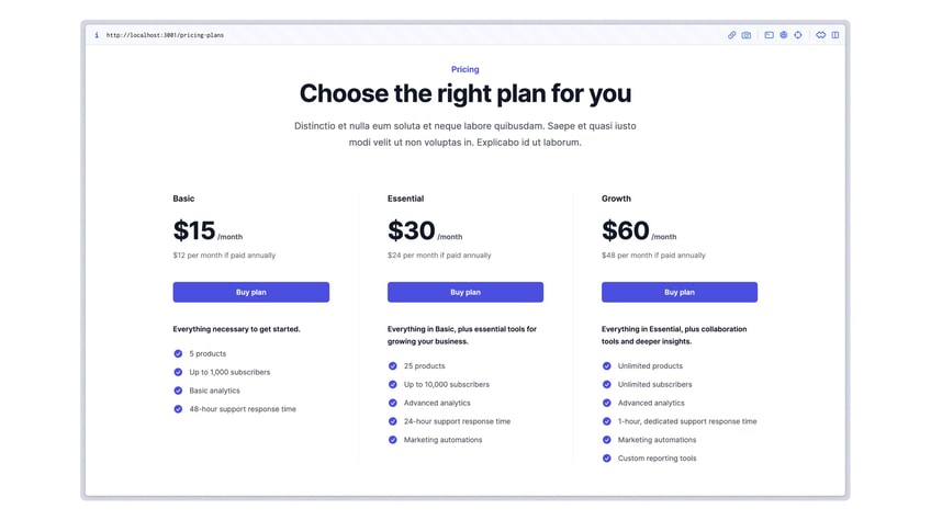 Pricing plans UI