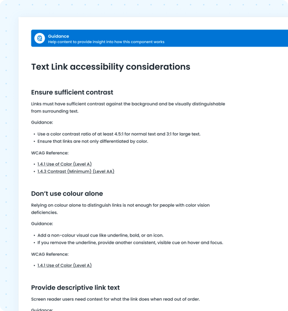 Accessibility guidance for text links in the ASIC Design System.