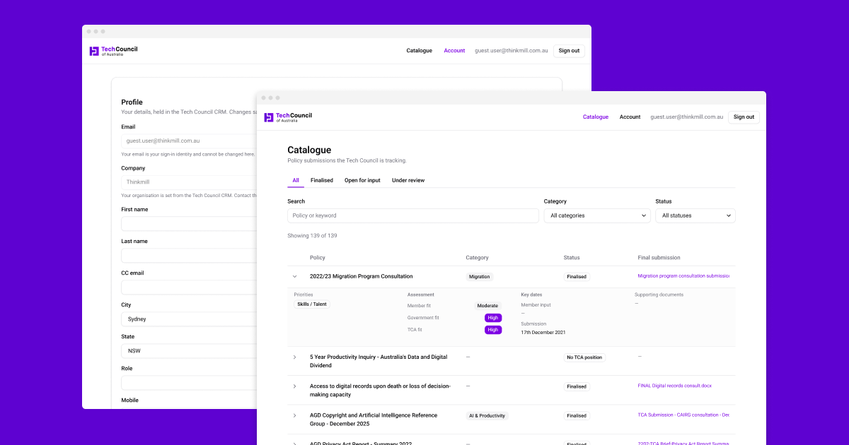 Members portal for Tech Council of Australia